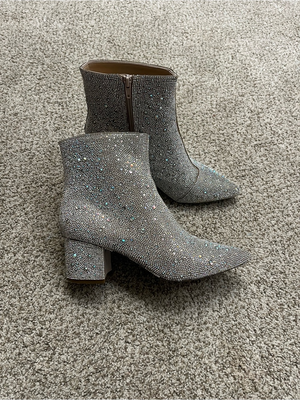 Betsey Johnson Silver Crystal Embellished Ankle Boots